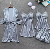 4 Pc Silk Lingerie Set