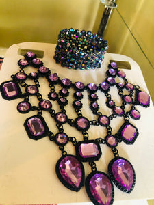 Purple Crystal Bib Necklace Set