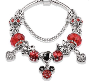 Red 925 Sterling Silver Mickey Mouse Charm Bracelet