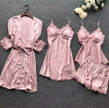 4 Pc Silk Lingerie Set